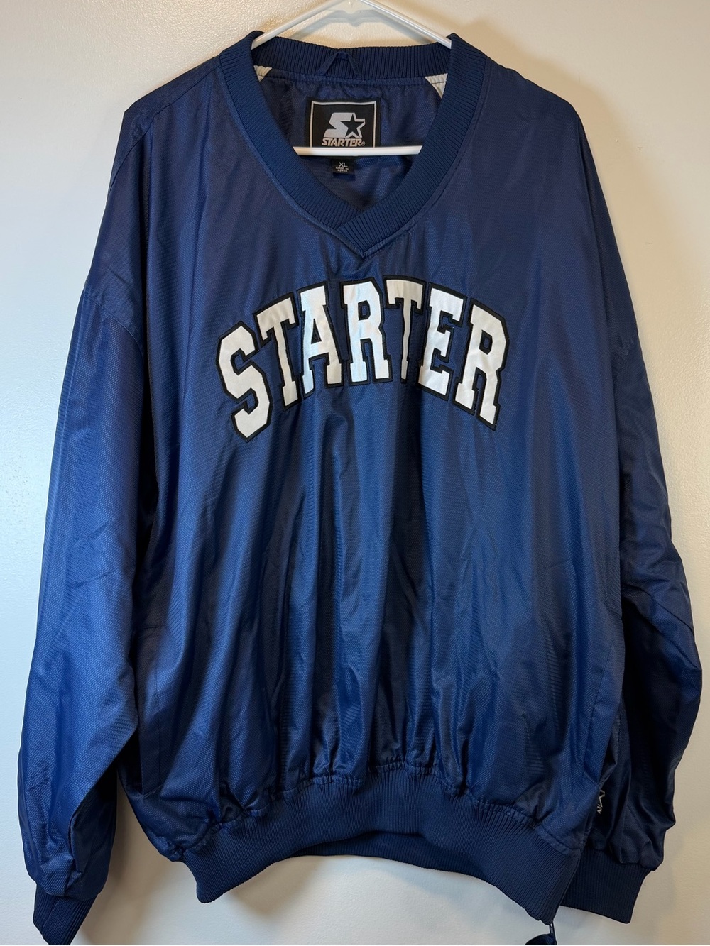 Vintage Navy Blue Starter V-Neck Pullover Varsity Windbreaker Jacket Men’s XL